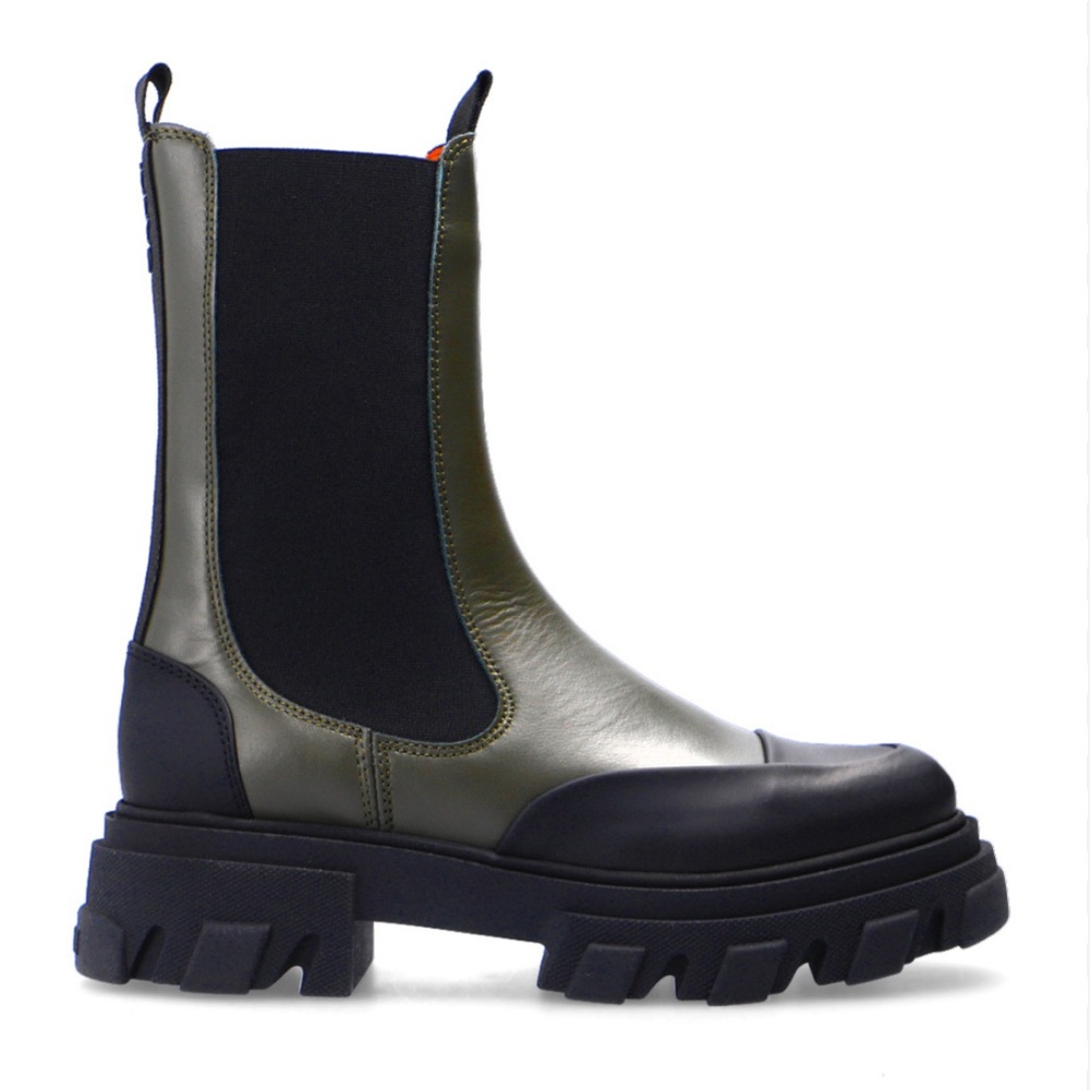 Ganni Leather Chelsea Boot in Green Size 37 New
